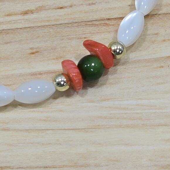 Jade Beads Coral Chips Mother of Pearl Rice Beads 18" Beaded Necklace - Picture 9 of 15